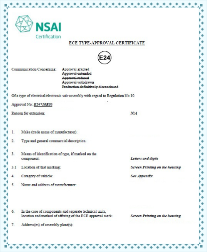 汽车DVD的ECE认证
